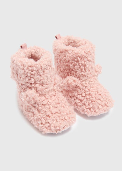 Girls Pink Soft Sole Borg Boots (Newborn-18mths)