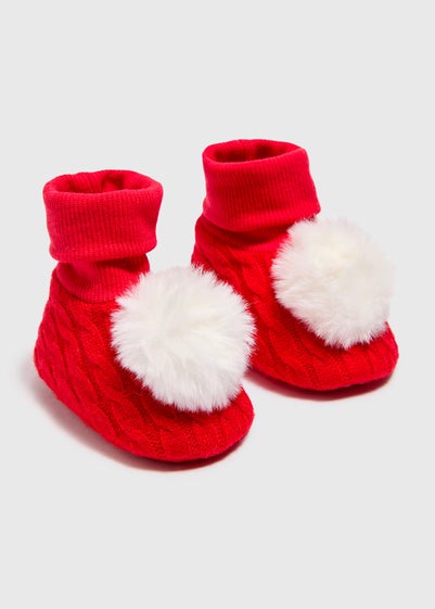 Red Baby Pom Pom Sock Boot (6-18mths)