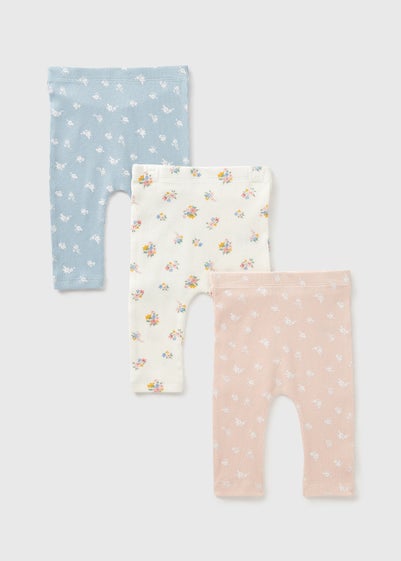 3 Pack Baby Cream Floral Leggings (Newborn-23mths)