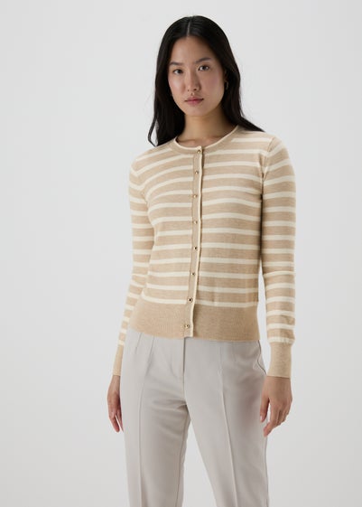 Et Vous White Stripe Button Through Cardigan