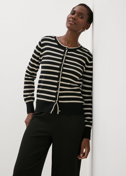 Et Vous White Stripe Button Through Cardigan