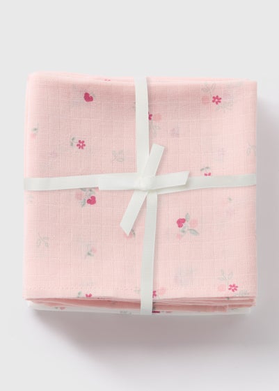 3 Pack Baby Pink Floral Muslin Squares