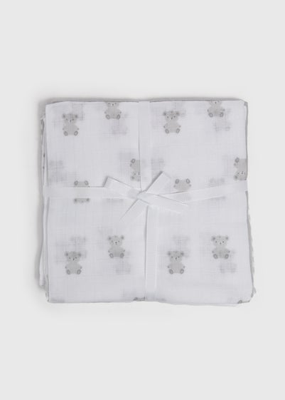 3 Pack Baby Grey Bear Muslin Cloths