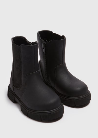 Girls Black Mid Calf Chelsea Boots (Younger 4-9)