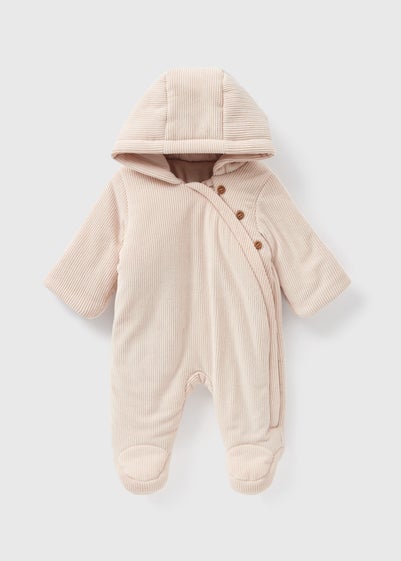 Baby Cream Velour Ribbed Pramsuit (Newborn-18mths)