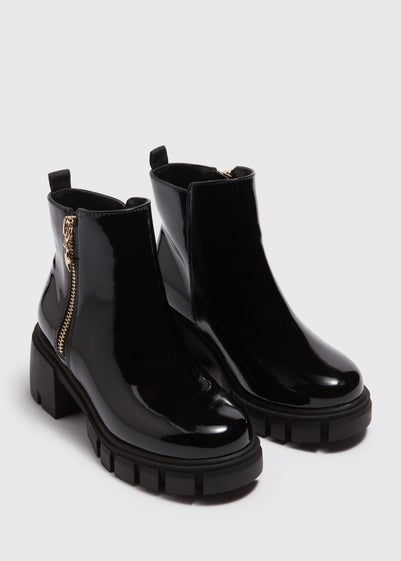 Black chunky patent boots best sale