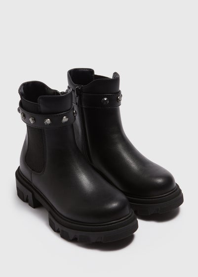 Girls Black Zip Front Chunky Boots Younger 10 5 Matalan