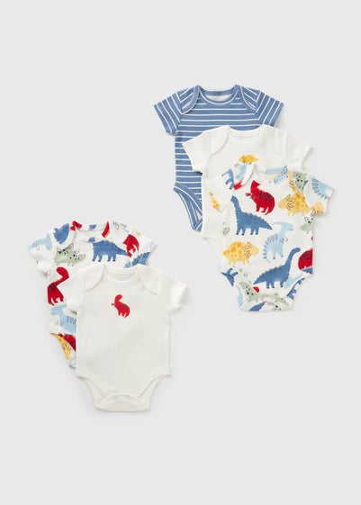 5 Pack Baby White Dinosaur Bodysuits (Newborn-23mths)