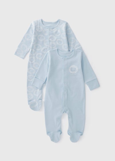 2 Pack Baby Blue Lion Sleepsuits (Newborn-23mths)