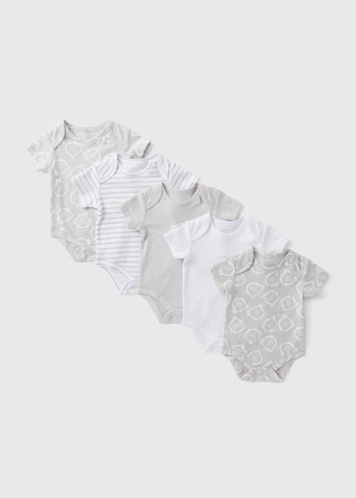 5 Pack Baby Grey Bear Bodysuits (First size-23mths)