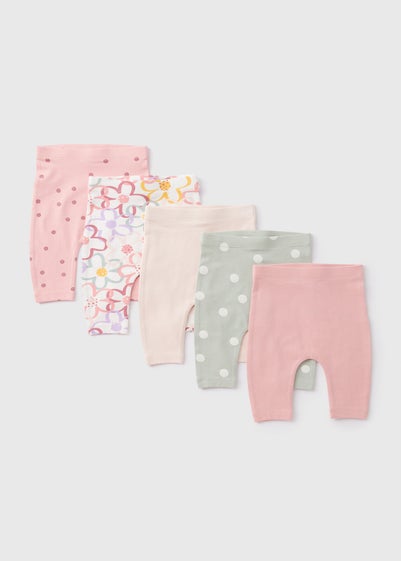 5 Pack Baby Pink Floral Leggings (Newborn-23mths)