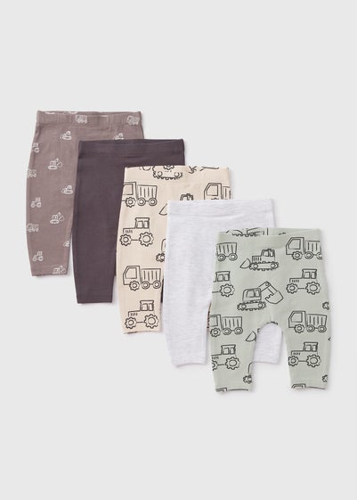 5 Pack Baby Grey Digger Leggings (Newborn-23mths)