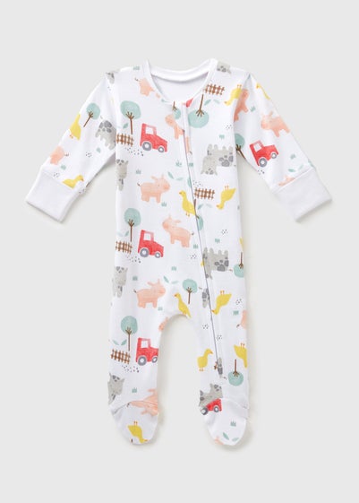 Baby White Farm Sleepsuit (Newborn-18mths)