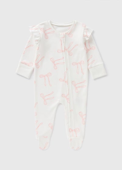 Baby Cream Bow Sleepsuit (Newborn-18mths)