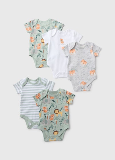 5 Pack Baby Sage Safari Bodysuits (Newborn-18mths)