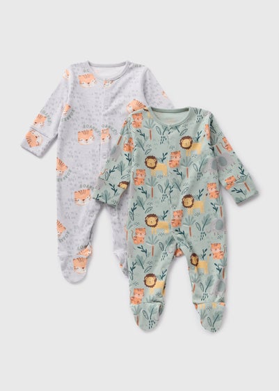 2 Pack Baby Sage Safari Sleepsuits (Newborn-18mths)