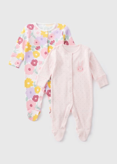 2 Pack Baby Pink Bunny Sleepsuits (Newborn-23mths)