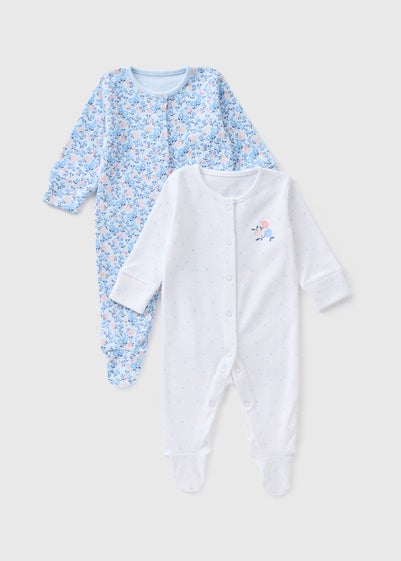 2 Pack Baby Blue Floral Sleepsuits (Newborn-23mths)