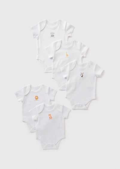 5 Pack Baby White Animal Bodysuits (Newborn-23mths)