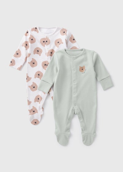 2 Pack Baby Green Bear Sleepsuits (Newborn-23mths)