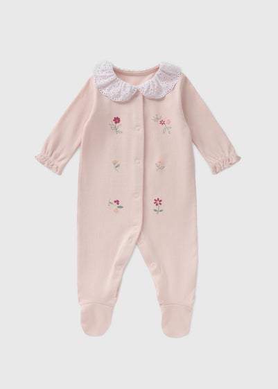 Pink Floral Lace Detail Sleepsuit (Newborn-18mths)