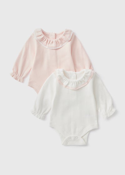 2 Pack Baby White Frill Bodysuits (Newborn-18mths)