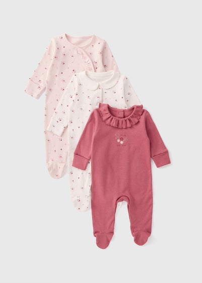 3 Pack Baby Pink Floral Sleepsuits (Newborn-18mths)