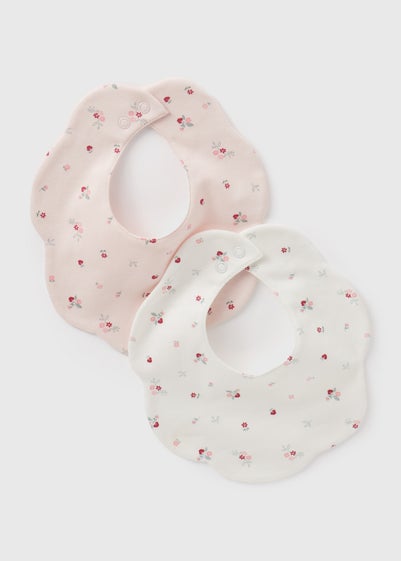 2 Pack Baby Pink Floral Frill Bibs