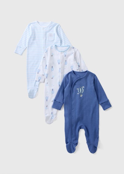 3 Pack Baby Blue Balloon Sleepsuits (Newborn-18mths)