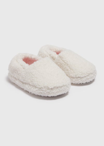 Girls Cream A Line Borg Slippers (Younger 4-12)