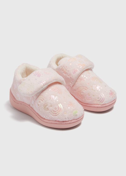 Girls Pink Rainbow Cupsole Slippers (Younger 4-12)