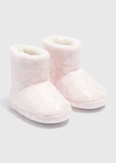 Girls Pink Rainbow Slipper Boots (Younger 4-12)