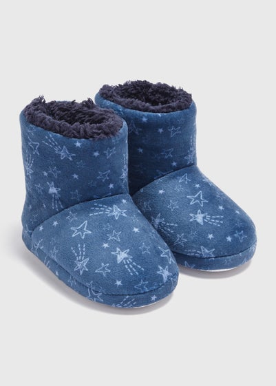 Boys Navy Star Slipper Boots (Younger 4-12)