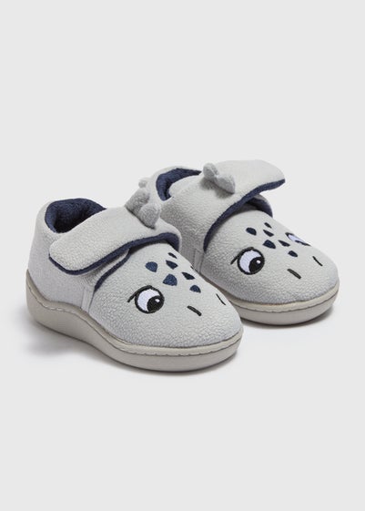 Boys Grey Dino Cupsole Slippers (Younger 4-12)