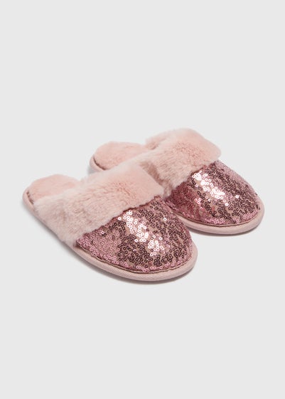 Girls Pink Sequin Slippers (Younger 10-Older 2)