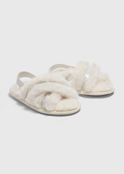 Girls Cream Cross Strap Slippers (Younger 10-Older 5)