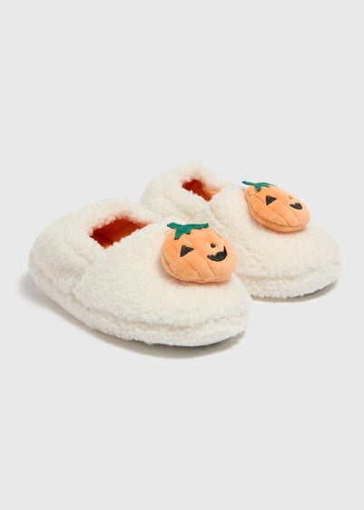 Kids Cream Halloween Pumpkin Slippers (Younger 4-Older 5)