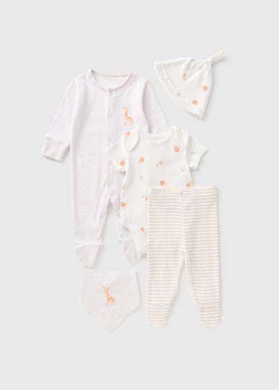 5 Pack Baby Cream Safari Sleepsuits (Newborn-6mths)