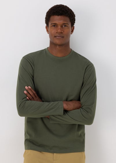 Khaki Long Sleeve Crew Neck T-Shirt