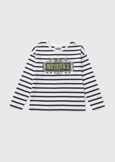 Beetlejuice Girls White Stripe Long Sleeve Top (7-13yrs)