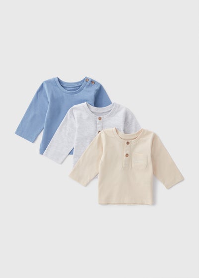 3 Pack Baby Stone Henley Collar T-Shirt (Newborn-23mths)