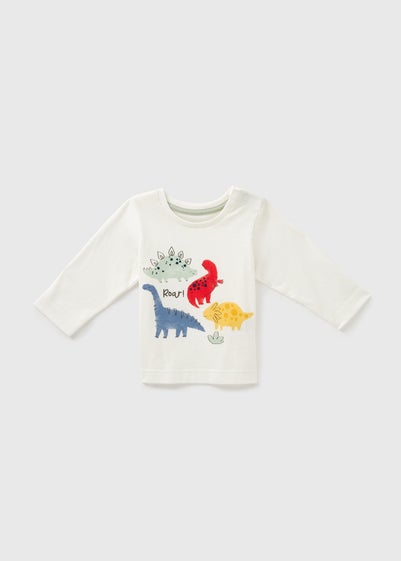 Baby Cream Dinosaur T-Shirt (Newborn-23mths) - Up to 1 Month