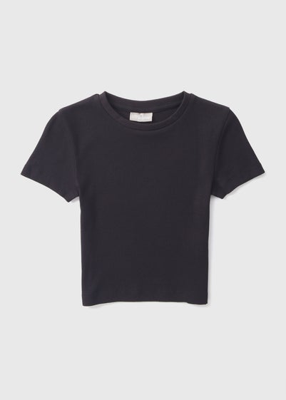 Girls Black Plain Ribbed Top (7-15yrs)