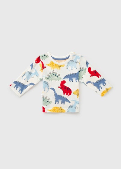 Baby Cream Dinosaur T-Shirt (Newborn-23mths) - Up to 1 Month