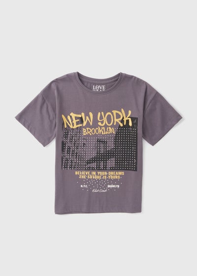 Girls Acid Wash New York Foil T-Shirt (7-15yrs)