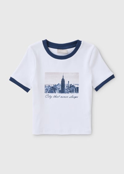 Girls White New York Ringer T-Shirt (7-15yrs)