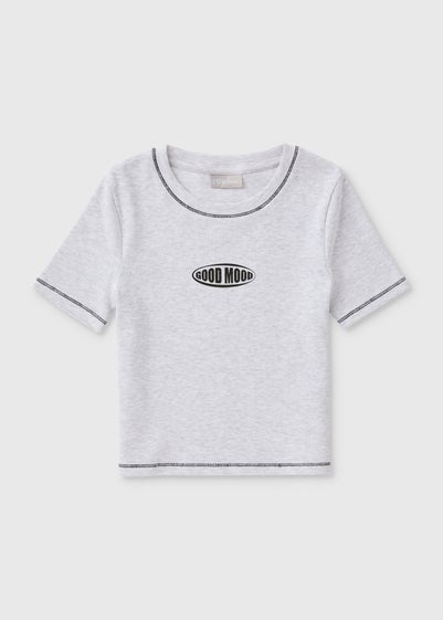 Girls Grey Good Mood Ringer T-Shirt (7-15yrs)