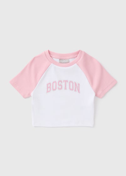 Girls White Boston Ringer T-Shirt (7-15yrs)