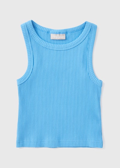 Girls Blue Ribbed Vest Top (7-15yrs)