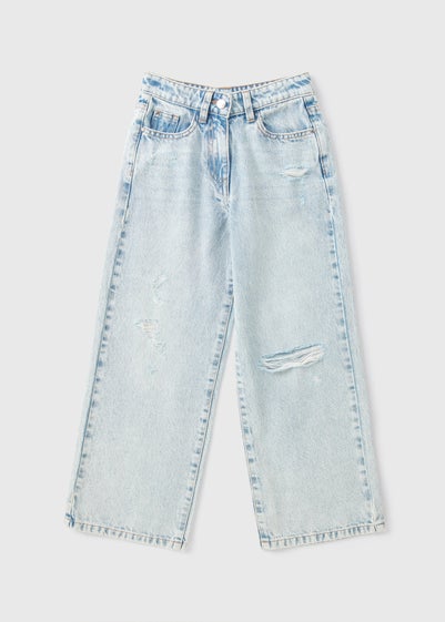 Girls Light Wash Wide Leg Ripped Jeans (7-15yrs)